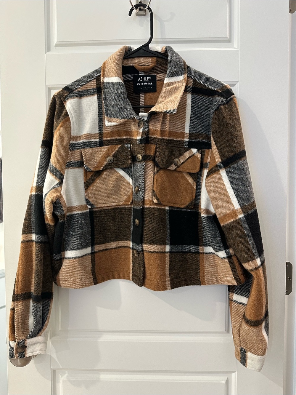 Ashley By 26 International Brown Black White Plaid Utility Shacket